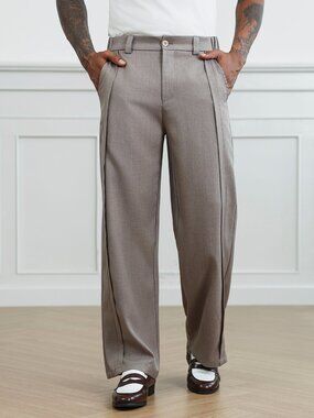 Khaki Casual Men's Wide Leg Dress Pants